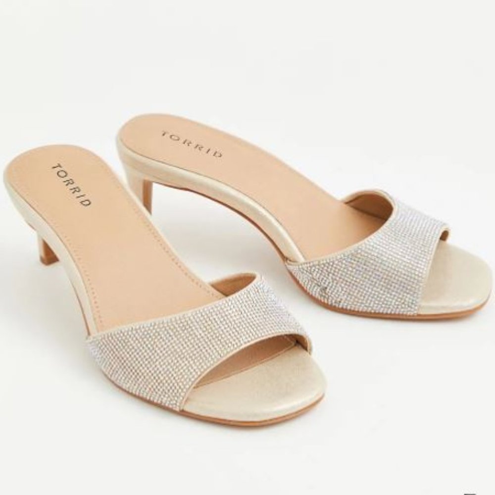 Gold Rhinestone Square Toe Mule wide width